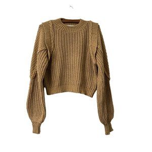 En Saison Womens Tan Chunky Cable Knit Balloon Sleeve Sweater Size Small